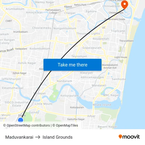 Maduvankarai to Island Grounds map