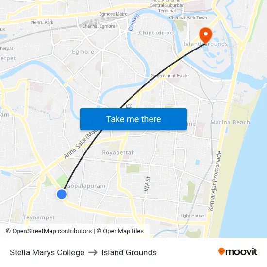 Stella Marys College to Island Grounds map
