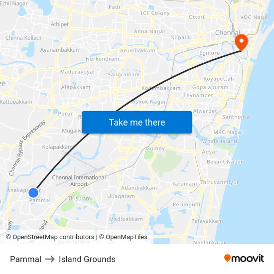 Pammal to Island Grounds map