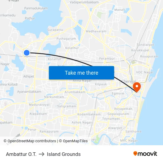 Ambattur O.T. to Island Grounds map