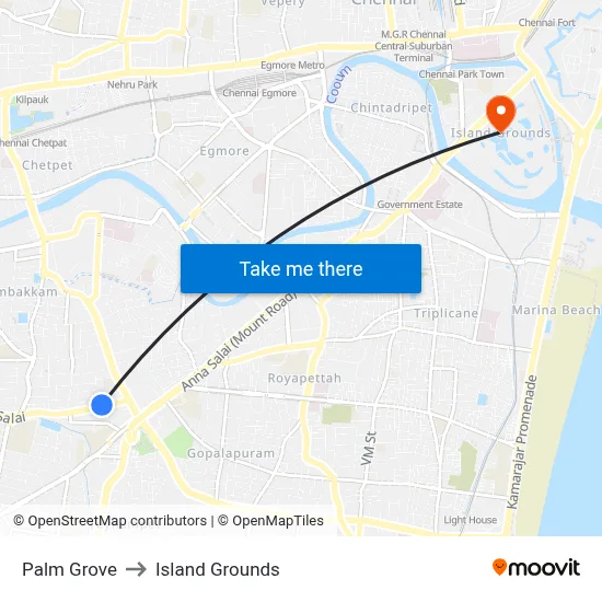 Palm Grove to Island Grounds map