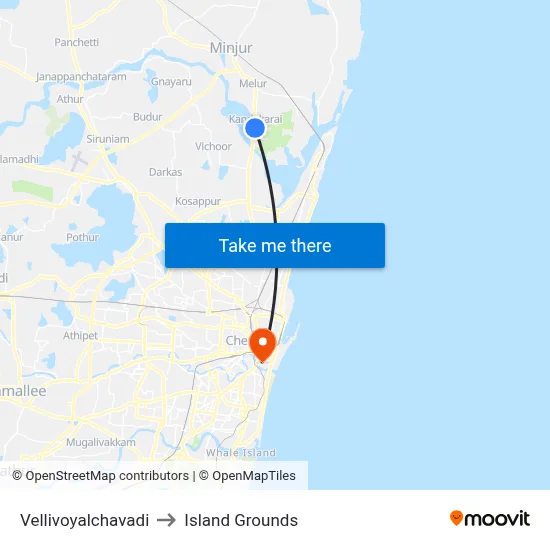 Vellivoyalchavadi to Island Grounds map
