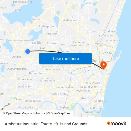 Ambattur Industrial Estate to Island Grounds map
