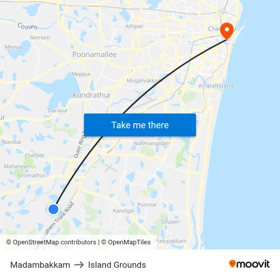 Madambakkam to Island Grounds map