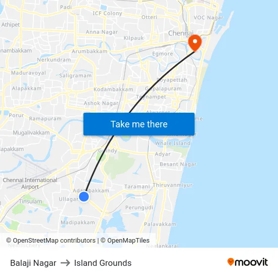 Balaji Nagar to Island Grounds map