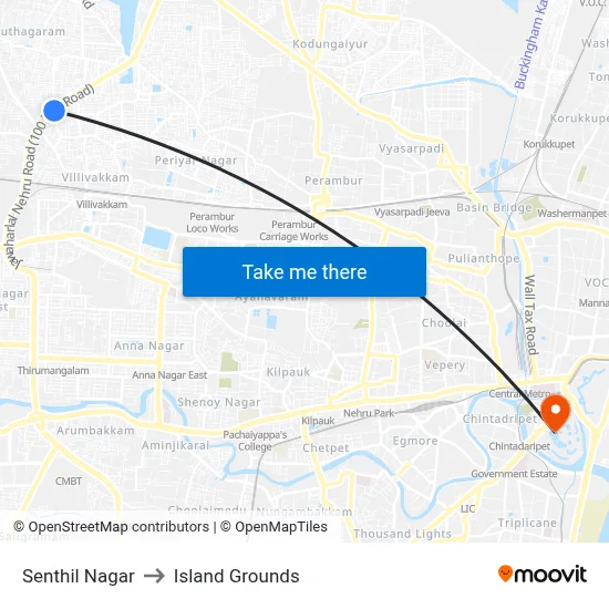 Senthil Nagar to Island Grounds map