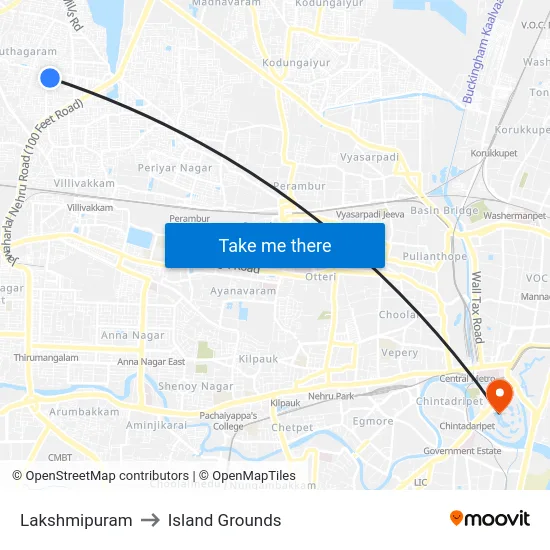 Lakshmipuram to Island Grounds map