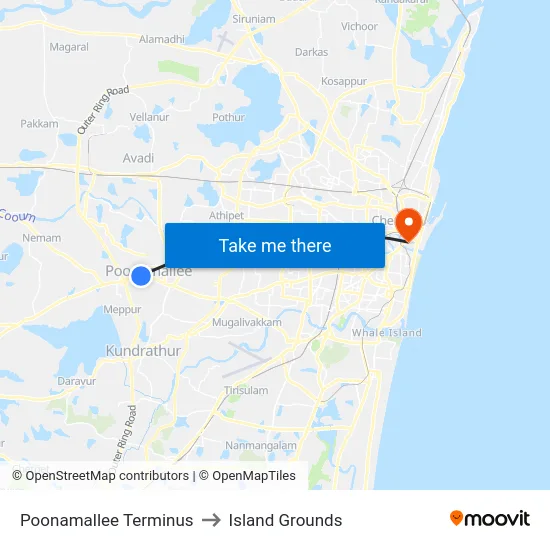 Poonamallee Terminus to Island Grounds map