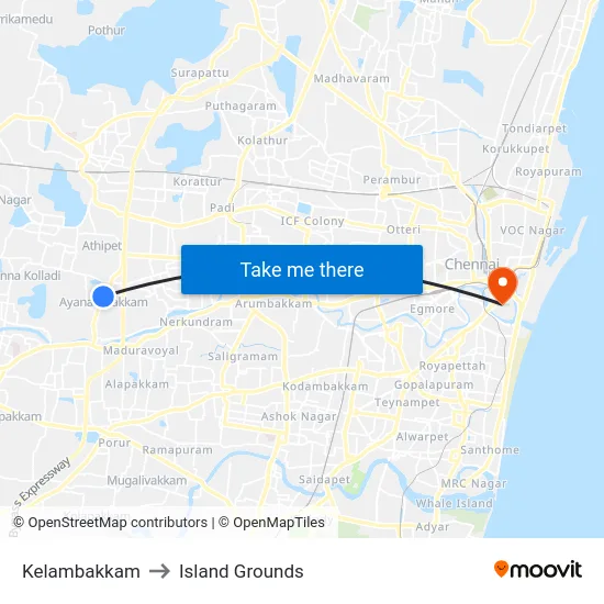 Kelambakkam to Island Grounds map