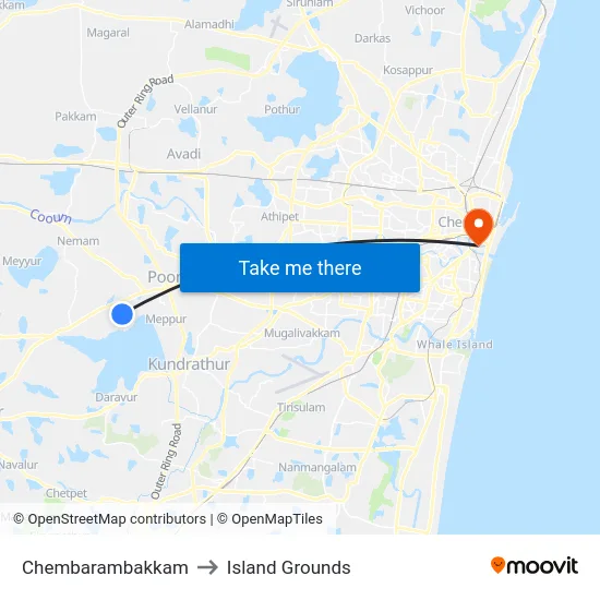 Chembarambakkam to Island Grounds map
