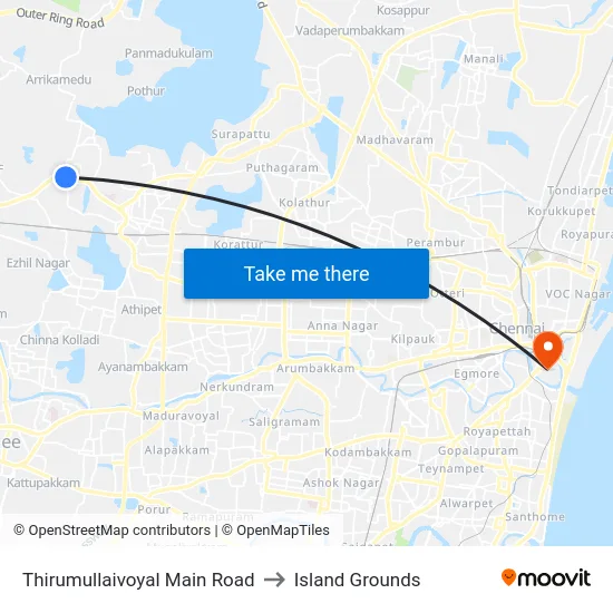 Thirumullaivoyal Main Road to Island Grounds map