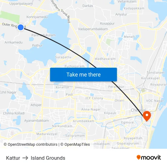 Kattur to Island Grounds map