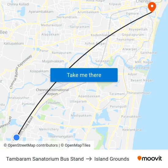 Tambaram Sanatorium Bus Stand to Island Grounds map