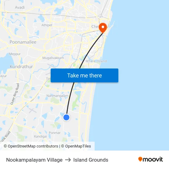 Nookampalayam Village to Island Grounds map