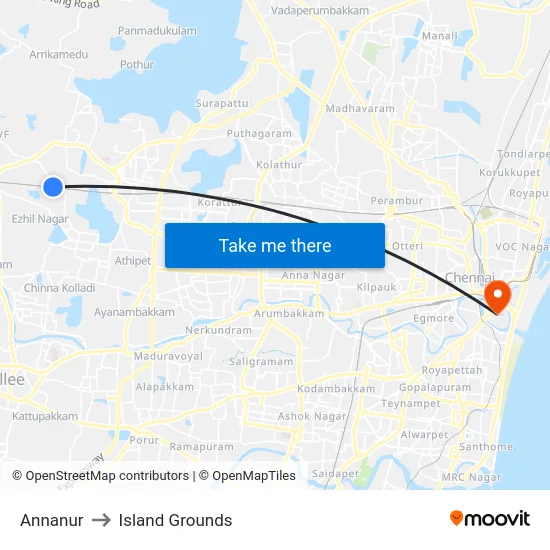 Annanur to Island Grounds map