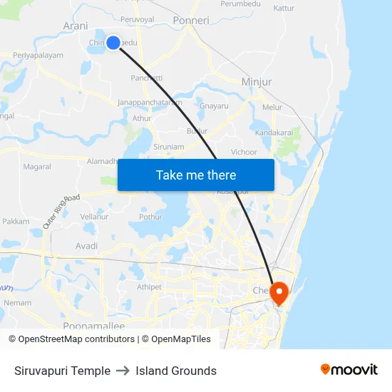 Siruvapuri Temple to Island Grounds map