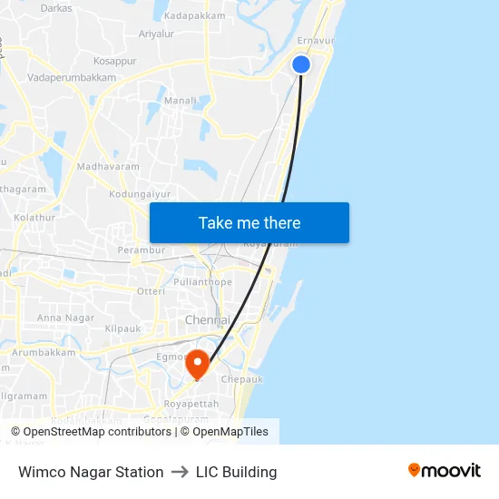 Wimco Nagar Station to LIC Building map
