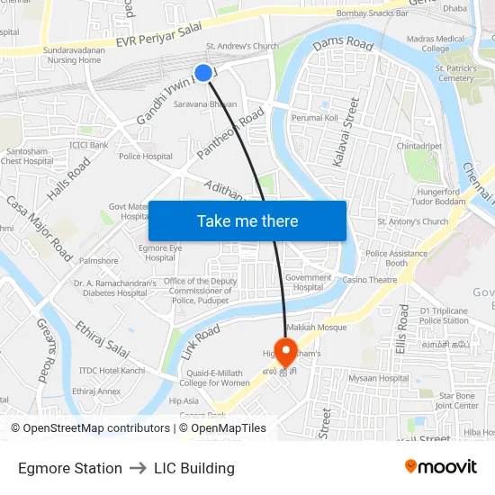एगमोर स्टेशन to एलआईसी बिल्डिंग map