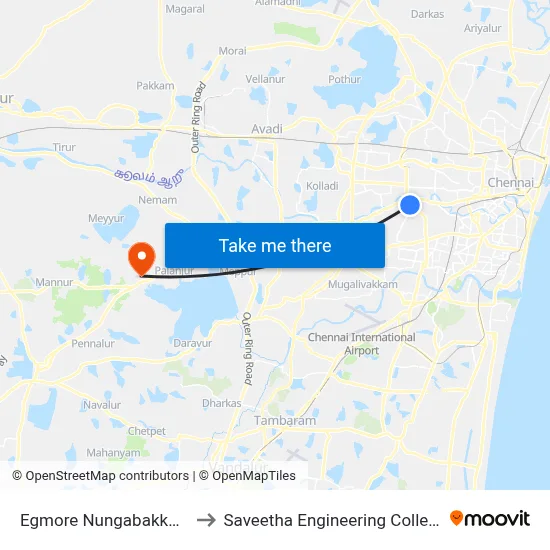Egmore Nungabakkam to Saveetha Engineering College map
