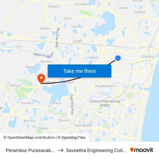 Perambur Purasavakam to Saveetha Engineering College map