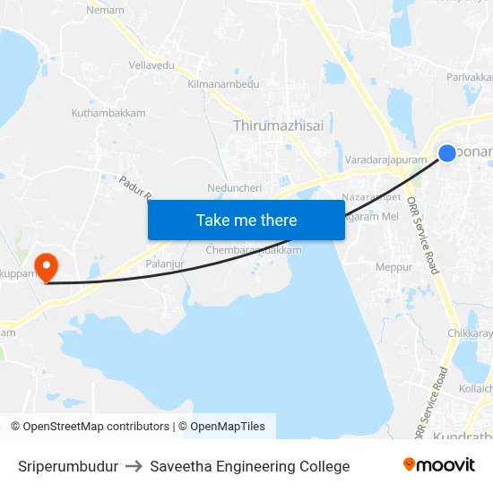 Sriperumbudur to Saveetha Engineering College map