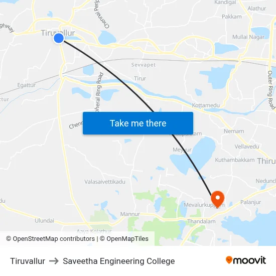 Tiruvallur to Saveetha Engineering College map