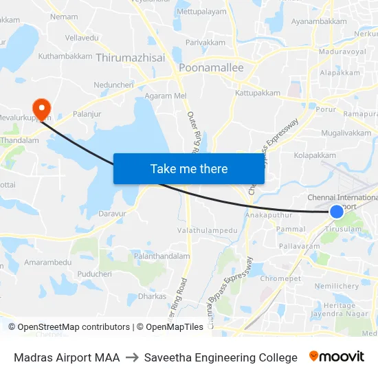 Madras Airport MAA to Saveetha Engineering College map