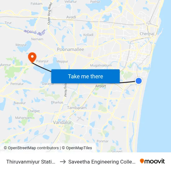 Thiruvanmiyur Station to Saveetha Engineering College map