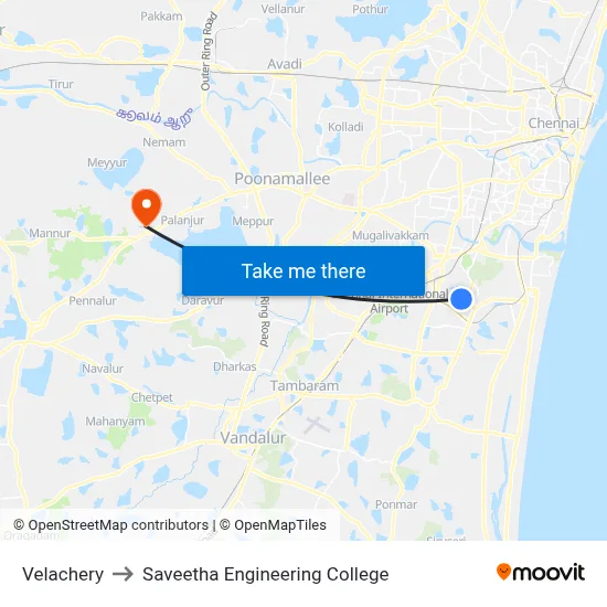Velachery to Saveetha Engineering College map