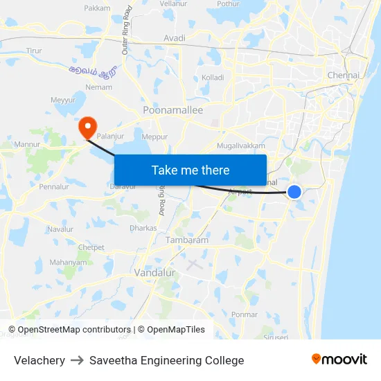 Velachery to Saveetha Engineering College map