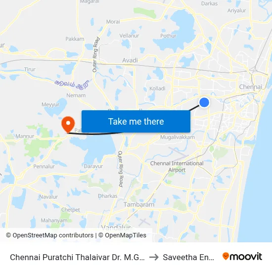 Chennai Puratchi Thalaivar Dr. M.G.R. Bus Terminus (CMBT Koyambedu) to Saveetha Engineering College map