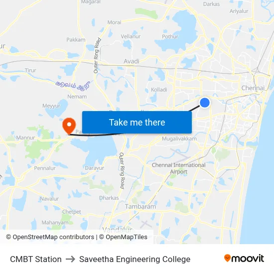 CMBT Station to Saveetha Engineering College map