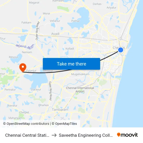 Chennai Central Station to Saveetha Engineering College map