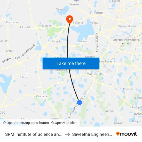 SRM Institute of Science and Technology to Saveetha Engineering College map