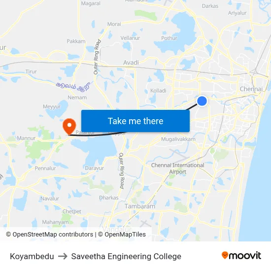 Koyambedu to Saveetha Engineering College map