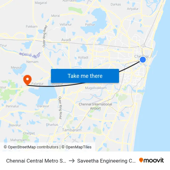चेन्नई सेंट्रल मेट्रो स्टेशन to सवीता इंजीनियरिंग कॉलेज map