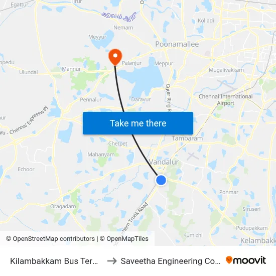 किलांबक्कम बस टर्मिनल to सवीता इंजीनियरिंग कॉलेज map