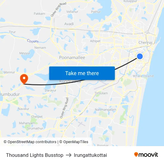 Thousand Lights Busstop to Irungattukottai map