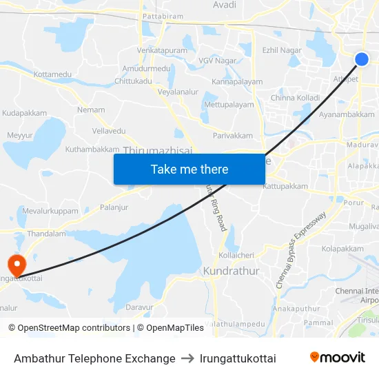 Ambathur Telephone Exchange to Irungattukottai map
