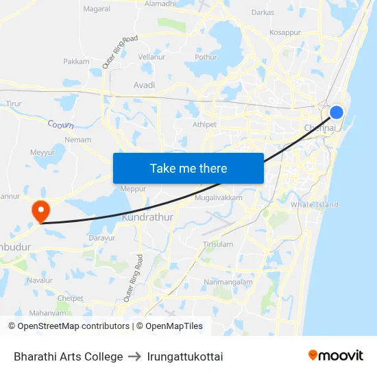 Bharathi Arts College to Irungattukottai map