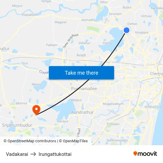 Vadakarai to Irungattukottai map