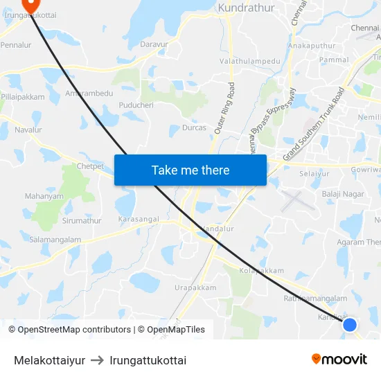Melakottaiyur to Irungattukottai map