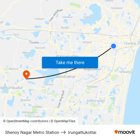 Shenoy Nagar Metro Station to Irungattukottai map