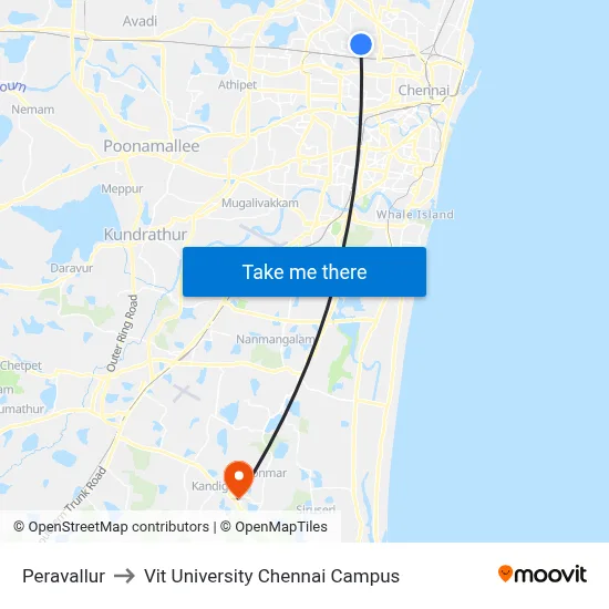 Peravallur to Vit University Chennai Campus map