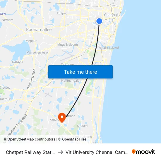 Chetpet Railway Station to Vit University Chennai Campus map