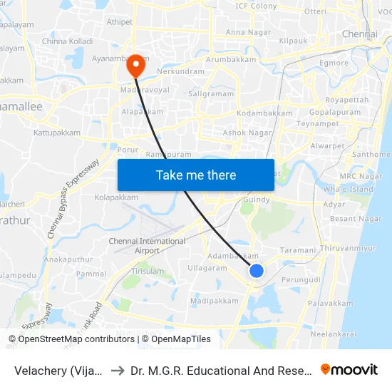 Velachery (Vijaynagar) to Dr. M.G.R. Educational And Research Institute map