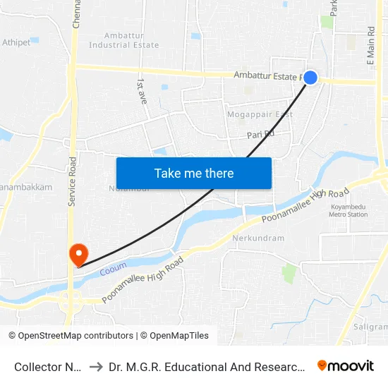 Collector Nagar to Dr. M.G.R. Educational And Research Institute map