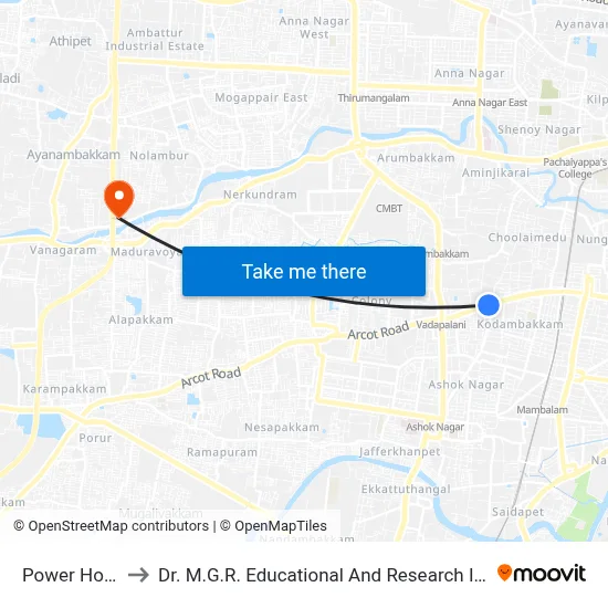 Power House to Dr. M.G.R. Educational And Research Institute map