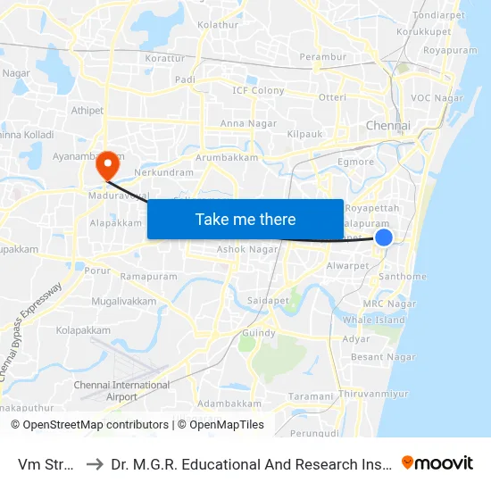 Vm Street to Dr. M.G.R. Educational And Research Institute map