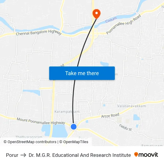 Porur to Dr. M.G.R. Educational And Research Institute map